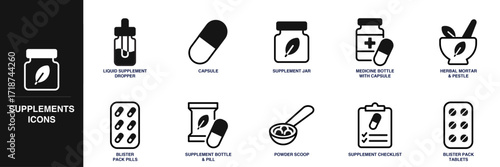 Supplements Line Icon Set