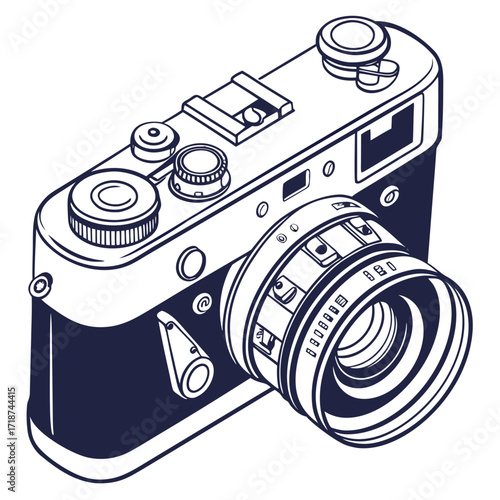 Stylized Rangefinder Camera Drawing vintage retro
