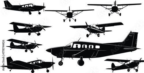 Silhouette of various airplanes aviation aircraft vector image