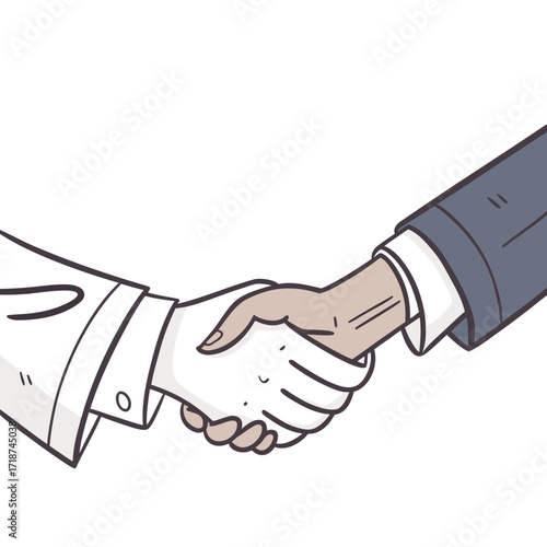 Two hands shaking in agreement with a white background