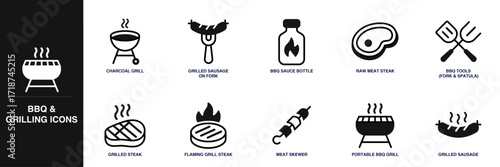 BBQ and Grilling Line Icon Set
