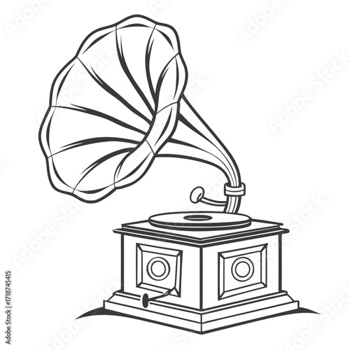 Vintage Gramophone Outline Illustration antique music