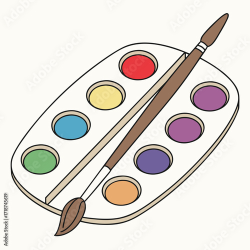 Watercolor Paint Palette with Brush illustration