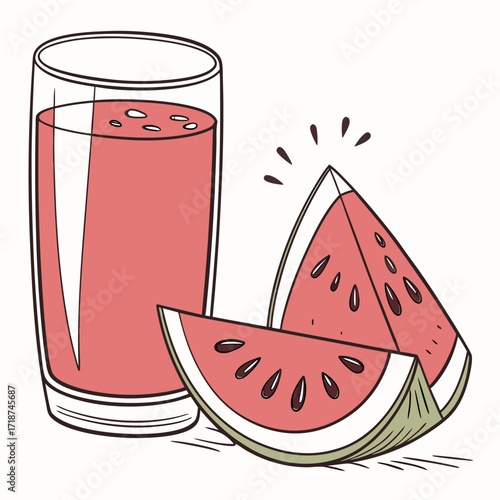 Watermelon juice in a glass with watermelon slices