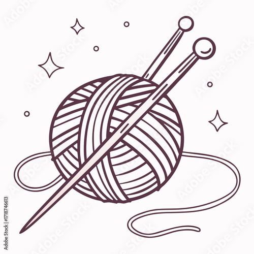 Yarn ball with crossed knitting needles and stars Keywords: knitting, yarn, needles, craft