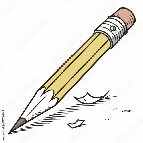 Yellow Pencil with Pink Eraser and Shavings writing