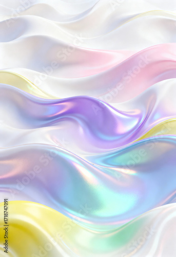 Shimmering, flowing, iridescent fabric waves in soft pastel hues.