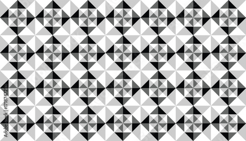 Seamless black and white geometric diamond pattern with intricate triangular details, creating a modern and sophisticated background for textiles, wallpapers, or digital projects