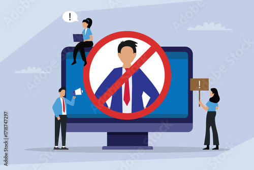 Political or Business Boycott, Protesters Demanding to Remove or Disqualify a Man 2d flat vector illustration