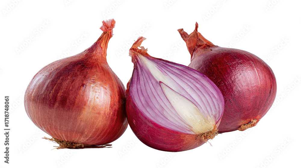 Fototapeta premium three onions one sliced on white background