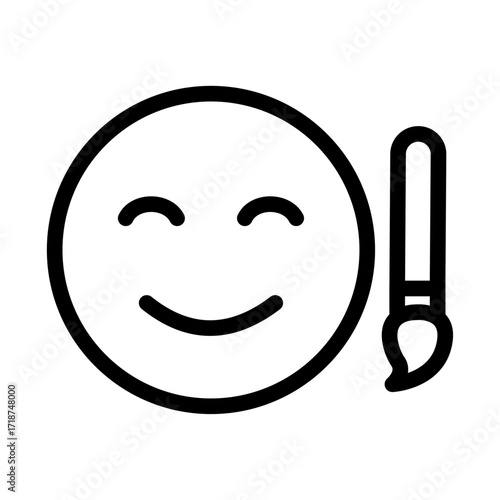 Happy Face Drawing Line Icon of Art Therapy Icon Set
