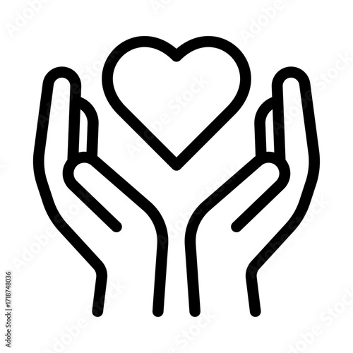 Hands Holding Heart Line Icon of Art Therapy Icon Set