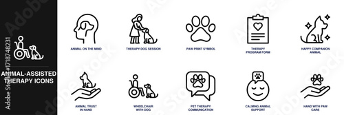 Animal-Assisted Therapy Line Icon Set