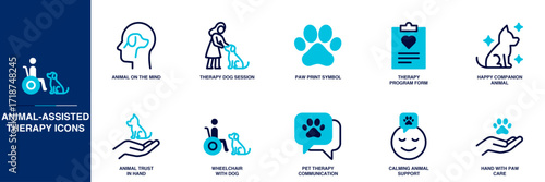 Animal-Assisted Therapy Blue Colored Outline Icon Set