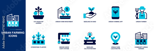 Urban Farming Blue Colored Outline Icon Set