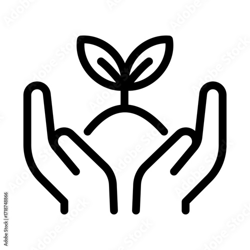 Hands Supporting Seedling Line Icon of Community Gardens Icon Set
