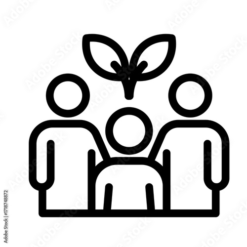 Family Garden Members Line Icon of Community Gardens Icon Set
