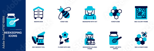 Beekeeping Blue Colored Outline Icon Set