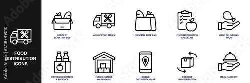 Food Distribution Line Icon Set