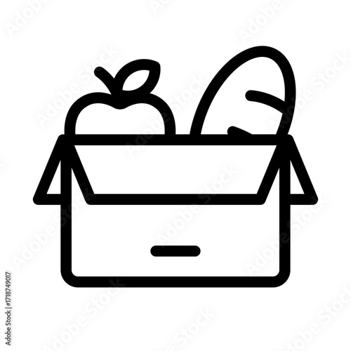 Grocery Donation Box Line Icon of Food Distribution Icon Set