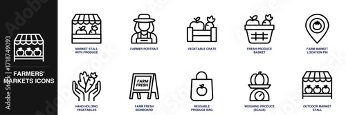 Farmers Markets Line Icon Set