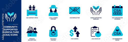 Community-Supported Agriculture (CSA) Blue Colored Outline Icon Set