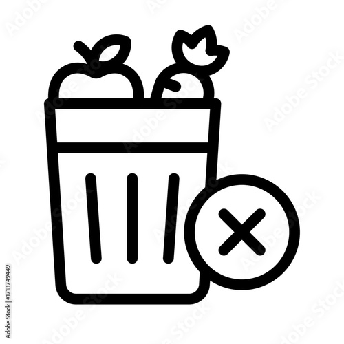 Discarded Food Bin Line Icon of Food Waste Reduction Icon Set