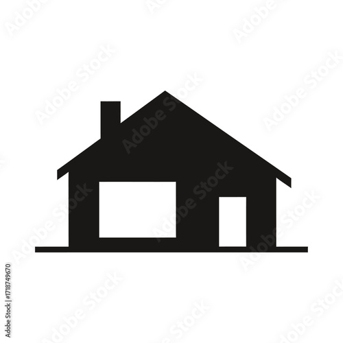 Simple house silhouette stands against a white backdrop, representing home ownership and basic shelter with clean lines and minimalist aesthetic.