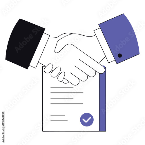 Two hands shaking over a franchise agreement document symbolizing partnership and success