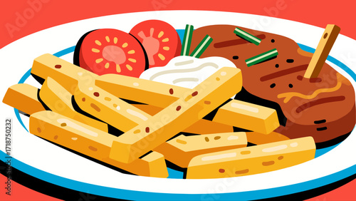 French fries fast food, hand-drawn vector illustrations