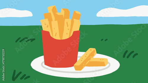 French fries fast food, hand-drawn vector illustrations