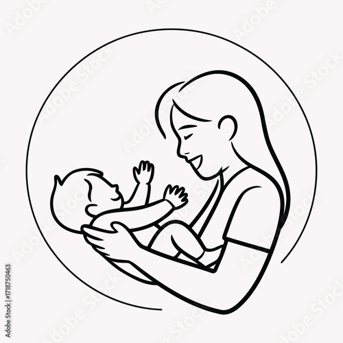 Mother holding her baby lovingly in a circular frame