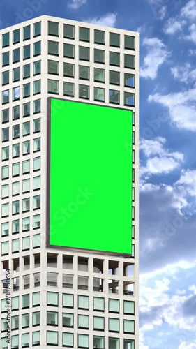 White Office Tower with Large Billboard and Blue Sky Cloud Movement Timelapse