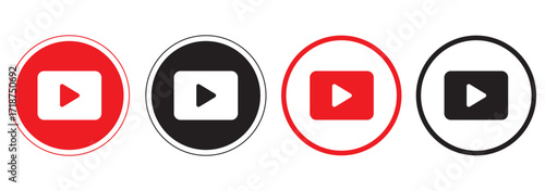 Play button icon set. Start audio or video action symbol. Video player concept . Red Play button Icon. Elements for video player. Pause, click or record button. Video player icon in red color Design.