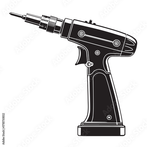 Black rivet gun Silhouette Vector, High Quality Illustration on White Background