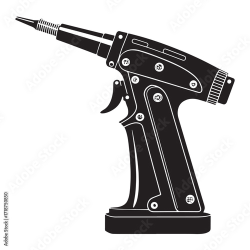 Black rivet gun Silhouette Vector, High Quality Illustration on White Background