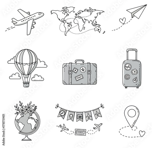 set of travel icons