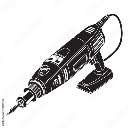 Black rotary tool dremel Silhouette Vector, High Quality Illustration on White Background