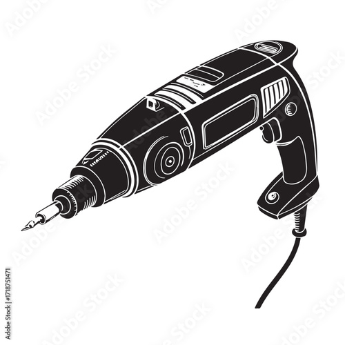Black rotary tool dremel Silhouette Vector, High Quality Illustration on White Background