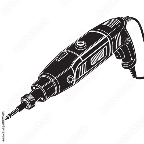 Black rotary tool dremel Silhouette Vector, High Quality Illustration on White Background