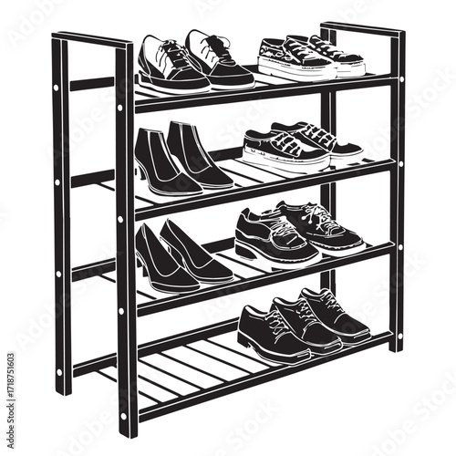Black shoe rack Silhouette Vector, High Quality Illustration on White Background