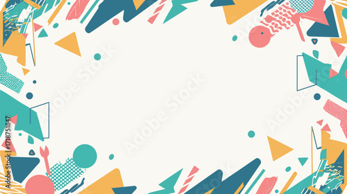 A vibrant arrangement of geometric shapes and lines creates a lively and energetic atmosphere. Ideal for backgrounds and modern design projects.