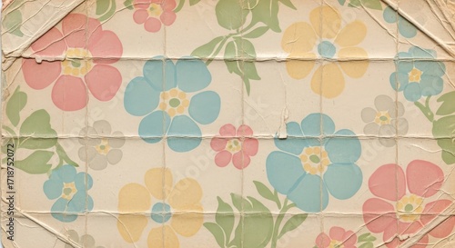 Vintage Floral Wallpaper with Pink Blue Yellow Flowers.