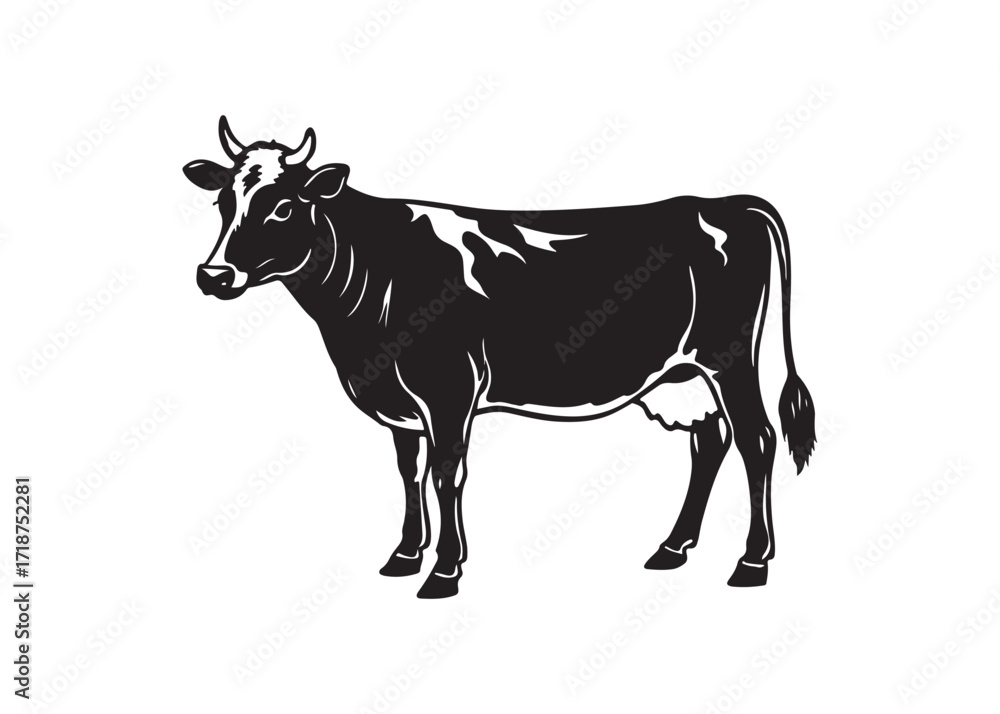 Fototapeta premium Farm cow silhouette black cattle animal vector isolated illustration.