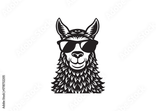 Cool llama silhouette wearing sunglasses isolated vector illustration on white background.
