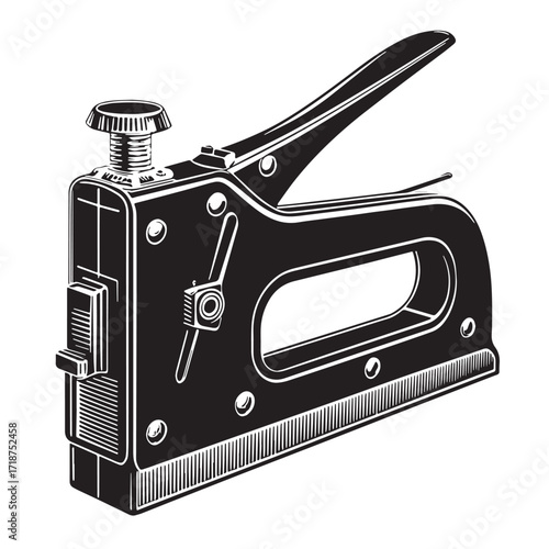 Black staple gun Silhouette Vector, High Quality Illustration on White Background