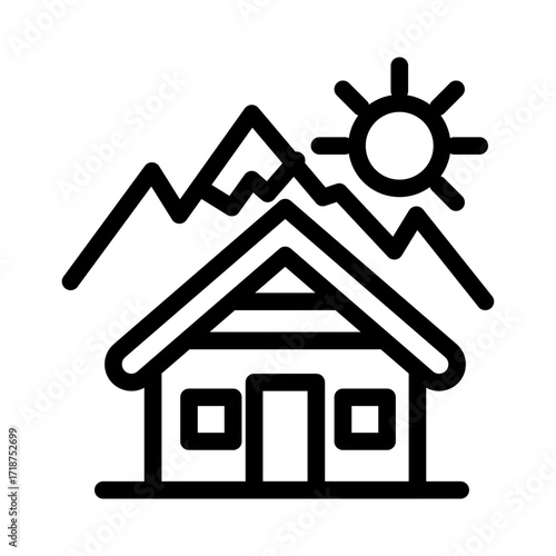 Ski Chalet (Mountain Lodge) Line Icon of Skiing Resorts Icon Set