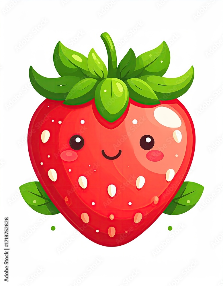 Obraz premium Cute cartoon strawberry with a happy face