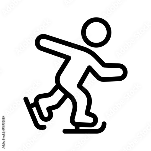 Skater in Motion Line Icon of Ice Skating Icon Set