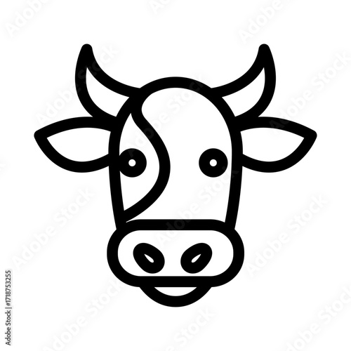 Cow Head (Dairy Breed) Line Icon of Dairy Farming Icon Set